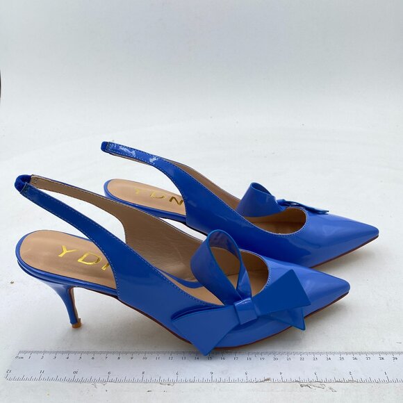 YDN Sky Blue Stiletto Heel Bow Pointed Toe Slingback Slip on Sandals Dress Shoes - Picture 4 of 8